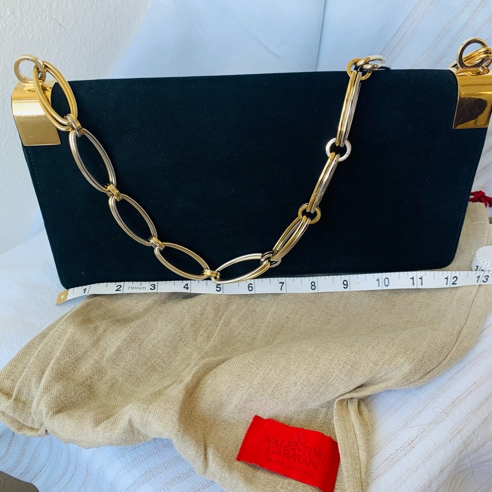 Valentino Black and Gold Clutch with Chain-Link Strap